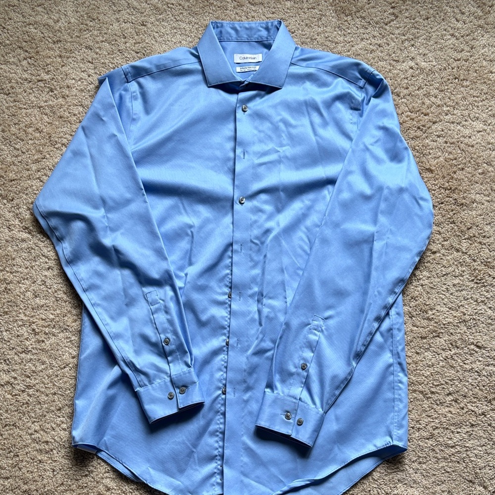 Men's Calvin Klein Infinite Non-Iron Skim Tall Stretch Collar Blue Dress Shirt